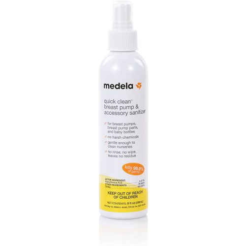 Medela Quick Clean Breast Pump and Accessory Sanitizer Spray Safe No Rinse Breastpump Sterilizer Eliminates 99.9 of Common Bacteria and Germs 8 Fluid Ounces, Clear