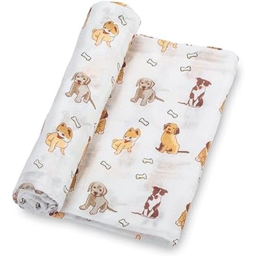 LollyBanks Swaddle Blanket | 100% Muslin Cotton | Gender Neutral Newborn and Baby Nursery Essentials for Girls and Boys, Registry | Puppies Dog Print
