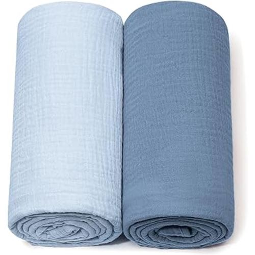 Muslin Swaddle Blankets for Baby Boy: 47 x 47 Inch Large Cotton Receiving Blanket for Newborn Swaddling
