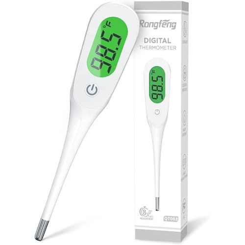 8 Seconds Digital Oral Thermometer for Adults and Kids, Accurate Baby Thermometer with Fever Alarm and 3 Color Backlit Medical Basal Thermometer for Rectal, Underarm