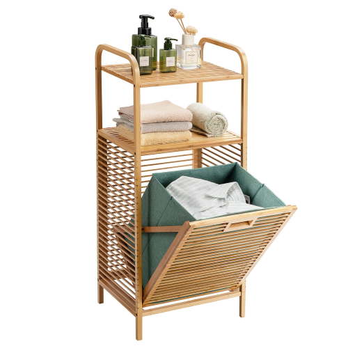 CostwayLaundry Hamper Tilt Out Bin Bamboo Shelf Slat Frame Space Saving Storage