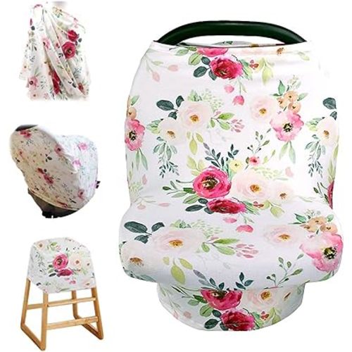 Stretchy Baby Car Seat Cover for Baby Boys and Girls, Multiuse - Nursing Breastfeeding Covers, Shopping Cart/High Chair/Stroller Covers, Infinity Scarf, Car Seat Canopies