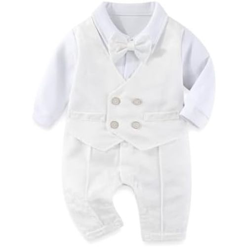 Baptism Outfits for Baby boys Christening Outfit Romper Bowtie Newborn Tuxedo Jumpsuit Formal Suit 0-18 Months