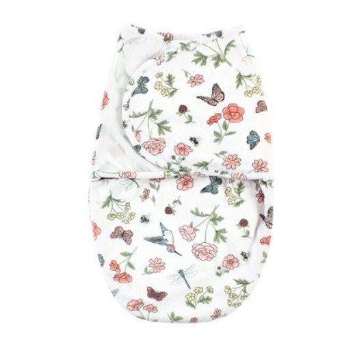 Hudson Baby Infant Girl Plush Faux Fur Swaddle Wrap, Hummingbird Garden, 0-3 Months