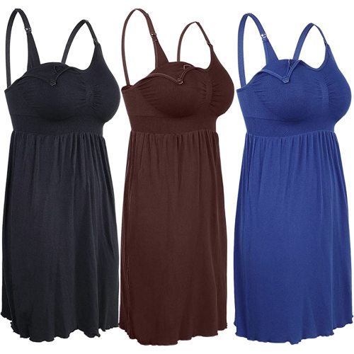 iloveSIA Nursing Gowns with Built-in Nursing Bra-3-Pack Breastfeeding Night gown-Comfort Soft for Labor Postpartum Hospital Black+Coffee+Blue Size 3XL
