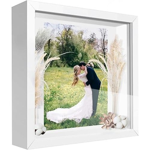 12x12 Shadow Box Frame with Letter Stickers, Graduation Memories Frame, Display Case Box for Memorabilia, Baby Items, Wedding Memories, Crafts, Tickets and Photos (White, 12x12)