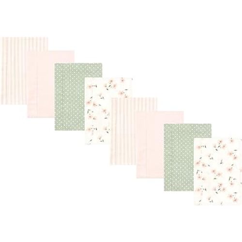 Hudson Baby Cotton Poly Flannel Burp Cloths Multipack, Pink Dainty Floral 8-Pack, One Size