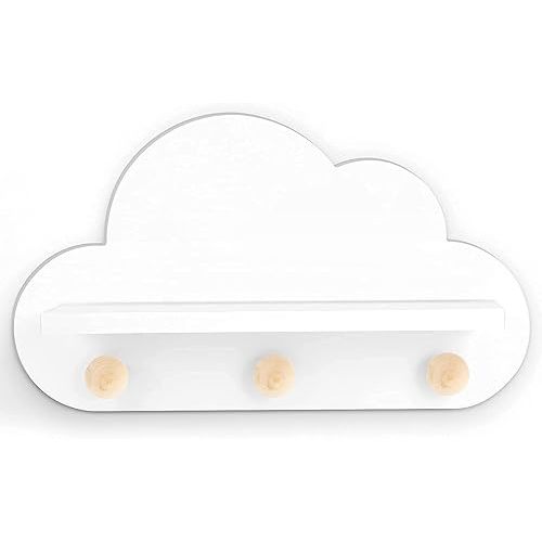 Floating Cloud Shelf for Kids Room or Cloud Decor with Wooden Knobs- Durable, Stylish & Easy Installation, for Kids Nursery & Bedroom Cloud Room Decor, White, 40x23x10 cm