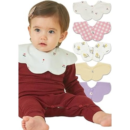 Konny Baby Bibs 5-Pack, 360 ° Rotate, Soft and Absorbent Bandana Drooling for Boys Girls baby Essentials