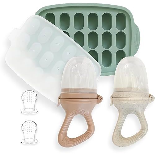 Hippypotamus Baby Food Feeder & Freezer Tray - Silicone Fruit Feeder - Pacifier Teething Toys - 2 Extra Pouches - Set of 2