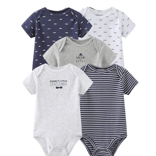 Kiddiezoom Baby Bodysuit 9-12 MONTHS Short Sleeve baby One-Piece Cotton 5-Pack baby clothes