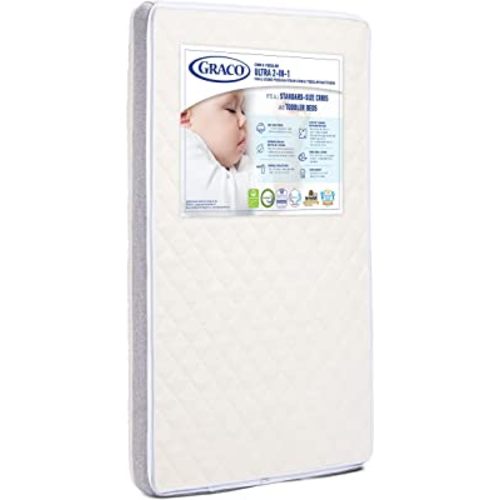 Graco Ultra 2-in-1 Premium Dual-Sided Crib & Toddler Mattress – GREENGUARD Gold and CertiPUR-US Certified, Dual-Sided Mattress for Infant & Toddler, Waterproof Sleep Surface, Machine-Washable Cover