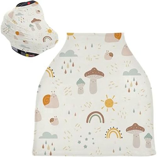 Kigai Mushroom Rainbow Baby Car Seat Covers for Newborn, Breathable Nursing Cover for Breastfeeding Moms, Baby Stroller/Shopping Cart/Stretchy Carseat Cover for Boy & Girl