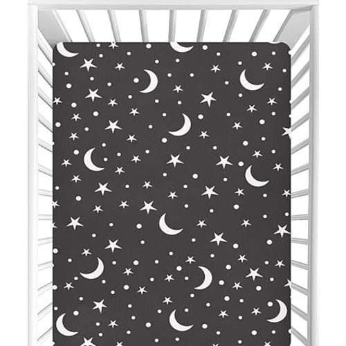CaTaKu Baby Crib Sheets Cute Moon Stars Black Mini Crib Sheets Fitted for Girls Boys,Neutral Soft Toddler Mattress Bed Sheets for Crib,27"x 39"