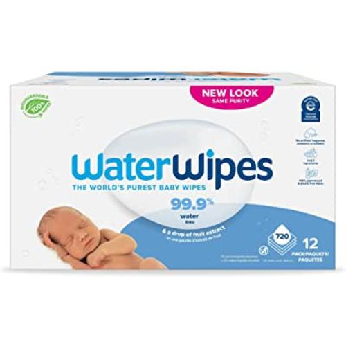 Amazon.com: WaterWipes Plastic-Free Original Baby Wipes, 99.9% Water Based Wipes, Unscented & Hypoallergenic for Sensitive Skin, 720 Count (Pack of 12), Packaging May Vary
