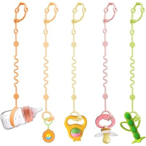 Toy Straps for Baby, 5pcs Adjustable Toy Holder for Stroller Accessories, Silicone Baby Tether Pacifier Clip, No Throw Baby Travel Essential Leash for High Chair, Car Seat (5 Pack Macaron)