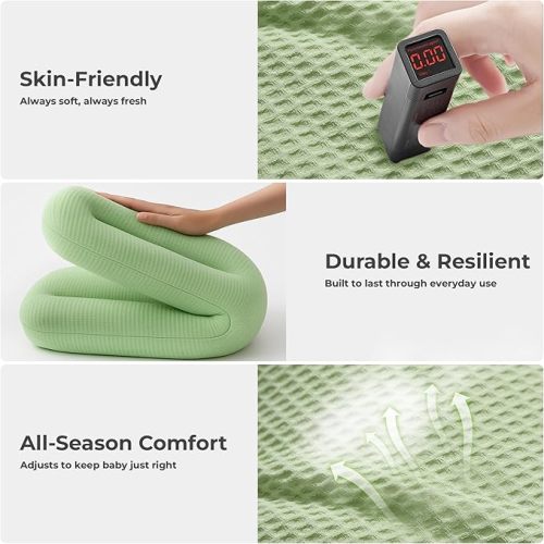 Baby Lounger for Newborn - Infant Lounger 0-24 Months with Lounger Cover, Cooling Baby Nest Lounger, Breathable Waffle Fabric & 3D Support, Portable Newborn Essentials, Green
