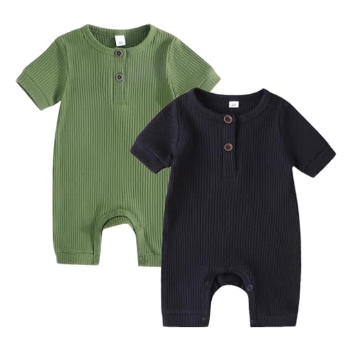 Bafeicao Baby Boy Girl 2/3 Pack Solid Romper Ribbed Short/Long Sleeve Bodysuit Jumpsuit Infant Knitted Outfits Clothes