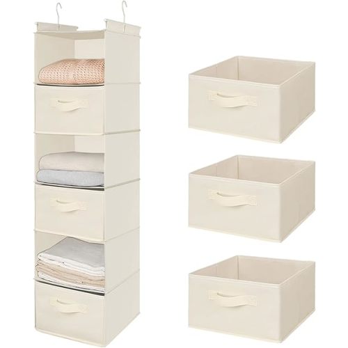 MAX Houser 6 Tier Shelf Hanging Closet Organizer, Closet Hanging Shelf with 2 Sturdy Hooks for Storage, Foldable (Beige-D3)