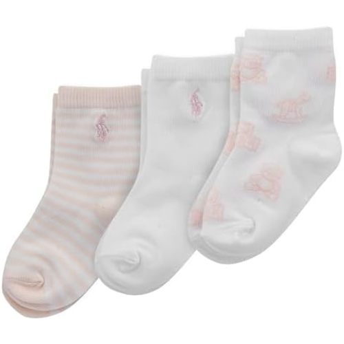 POLO RALPH LAUREN baby-girls Organic Cotton Socks - 3 Pair Pack - Soft Cable and Tossed Cotton; size: 0-6 months