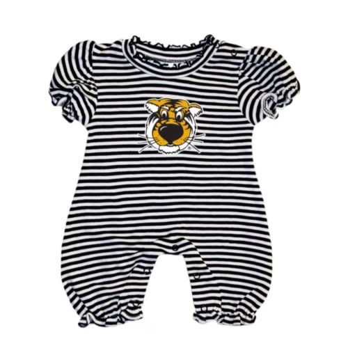 Missouri Tigers BLACK Baby Stripe Puff Sleeve Romper