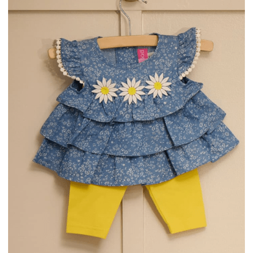 Infant Ruffled Chambry 3 Daisy Top and Legging Set