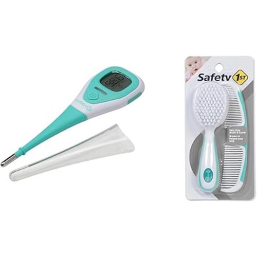 Safety 1st Rapid Read 3-in-1 Thermometer, Aqua, One Size & Easy Grip Brush and Comb, Colors May Vary