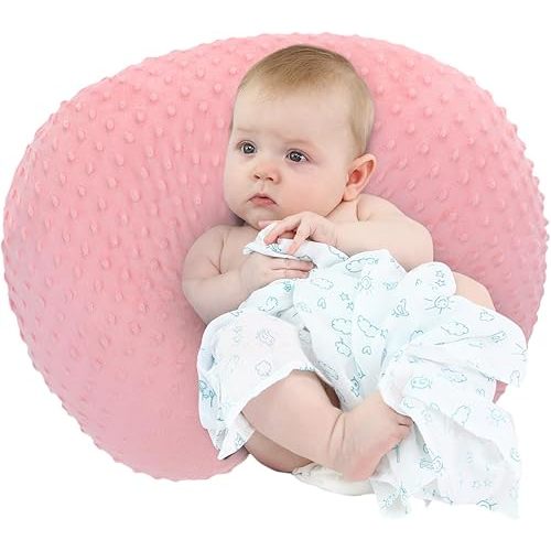 LAT Nursing Pillow for Breastfeeding with Removable Minky Cover,Ergonomic Breast Feeding Pillows for Mom and Baby,Machine Washable(Pink)