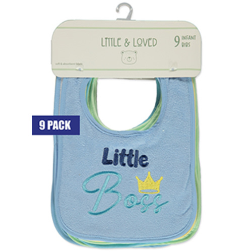 Little & Loved Baby Boys' 9-Pack French Terry Bibs