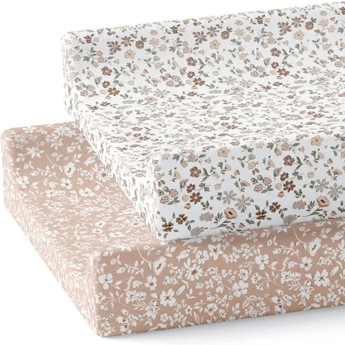 Baby Changing Pad Cover 2-Pack for Girls (Fleurette) - Premium Fitted Sheets Baby Diaper Changing Table Cover - Buttery Soft Cotton Blend