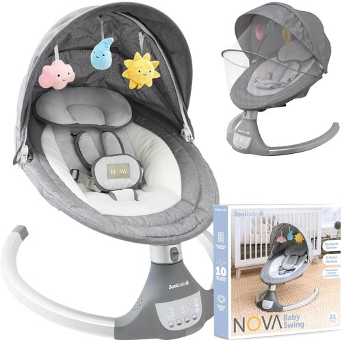 Jool Baby Nova Swing for Newborns - Electric Motorized Infant Swing, Bluetooth Music, 10 Preset Melodies, Remote (Updated Model, Gray)