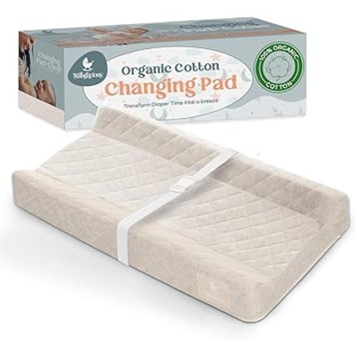 Organic Cotton Changing Pad - Soft & Breathable Diaper Changing Pad, Safe Non-Slip Waterproof Design | Removable & Washable Baby Changing Pad Cover | Standard Changing Pad for Dresser - Winter Sand