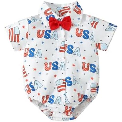 Bagilaanoe Infant Baby Boys Dress Shirt Bodysuit Formal Short Sleeve Rompers One Piece Outfits Gentlemen Clothes 3-24M