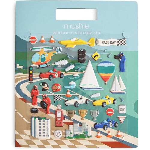 mushie Reusable Sticker Book Set (Race Cars) | 100+ Removable Puffy Stickers | Arts & Crafts Activity for Kids | Ages 3+