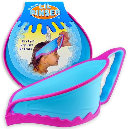 LiL Rinser Shampoo Visor by Splash Guard, Comfort Seal Baby Bath Shampoo Shower Cap, Gentle Rinse and Shield Bath Hat for Toddlers and Babies, Protects Eyes, Ears, and Face(Blue)