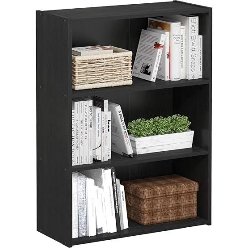 Furinno PASIR Book Shelf, 3-Tier Bookshelf, Bookcase, 9.7" x 23.7" x 31.5", for Living Room, Bedroom, Home Office, Americano