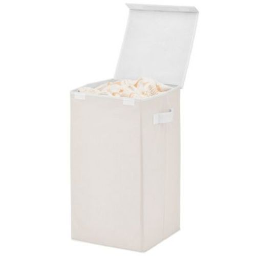 mDesign Large Single Hamper Basket with Lid and Handles, Color: Cream/white