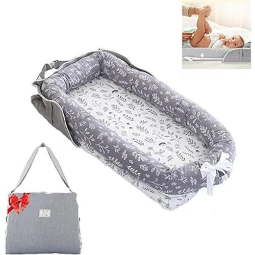 Baby Lounger for Newborn Portable Bag,Baby Play Mat Tummy Time with Strap,Awake-Time Pad Newborn Lounger Adjustable to 0-24 Months Home Travel(Ghostly Grass from Birth)
