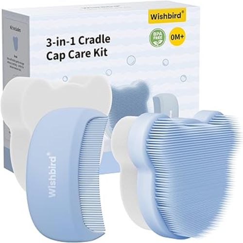 Cloud Baby Cradle Cap Brush Kit, 3-in-1 Cradle Cap Treatment Set with Soft Brush, Curved Comb & Sponge, BPA-Free, Easy to Use | Baby Bath Essentials - Extra Sponge, Breeze Blue