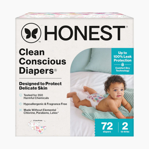 The Honest Company Clean Conscious Disposable Diapers - Tutu Cute + Rose Blossom, Size 2, 72 Count
