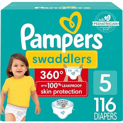 Pampers Diapers - Swaddlers 360 - Size 5, 116 Count, for up to 100% Leakproof Premium Skin Protection