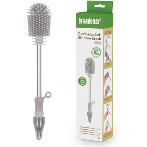 Haakaa Silicone Cleaning Brush Kit – Household Cleaning Brushes for Bottles and Crevices – Food-Grade Silicone: Dishwasher Safe (Brush-Grey)