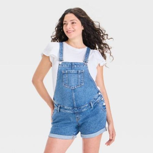 Mini Maternity Overalls - Isabel Maternity by Ingrid & Isabel™ Medium Wash 12: Denim Rompers, Sleeveless, Side Buckle, Front Pocket