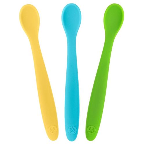 Weesprout Silicone Baby Spoons, First Stage Infant Feeding Utensils With Soft-tip - Set Of 3 (matte Green, Pink, Off White)