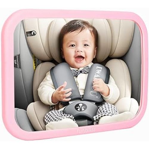 Baby Car Mirror, Safety Car Seat Mirror for Rear Facing Infant with Wide Crystal Clear View, Shatterproof, Fully Assembled, Crash Tested and Certified Shatterproof,Pink