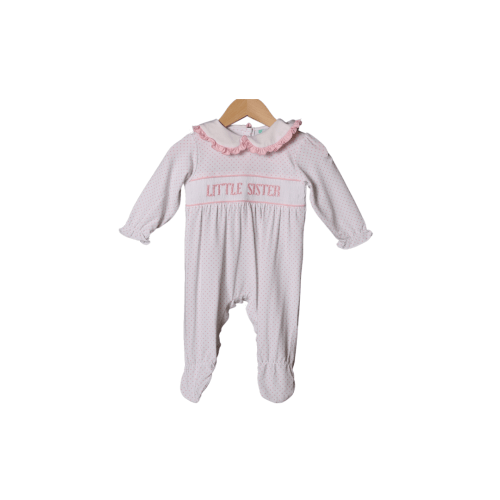 Smocked Little Sister Bitty Dot Footed Romper