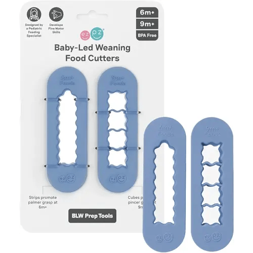 ezpz Baby Led Weaning Food Cutters | 2 Pack | For Ages 6 Months to 9 Months + (Indigo)