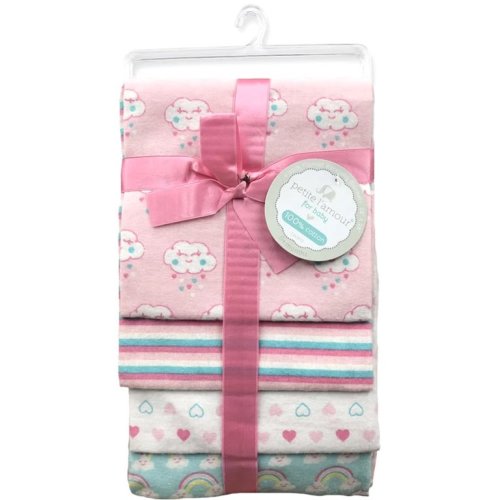 Petite L'amour 4-Pack Flannel Receiving Blankets - Pink Clouds