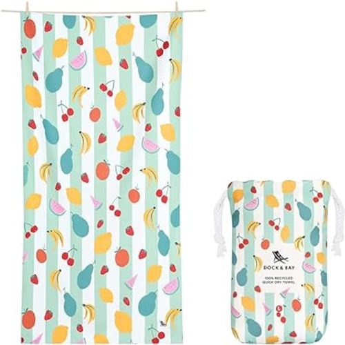 Dock & Bay Beach Towel - Quick Dry, Sand Free - Compact, Lightweight - 100% Recycled - Includes Bag - Kids - Five a Day, Medium (130x70cm, 51x27)
