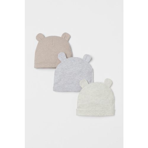3-pack Ribbed Hats with Ears - Beige melange - Kids | H&M US